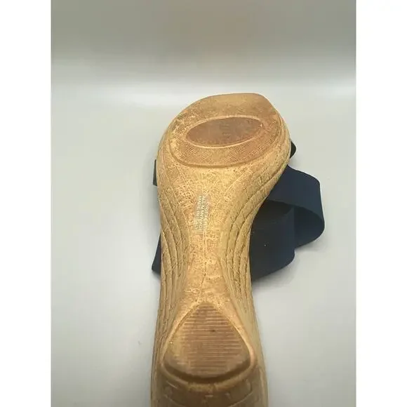 Italian Shoemakers Woman 10 Blue Elastic Straps Wedge Sandals Slide Slip On - Picture 5 of 9